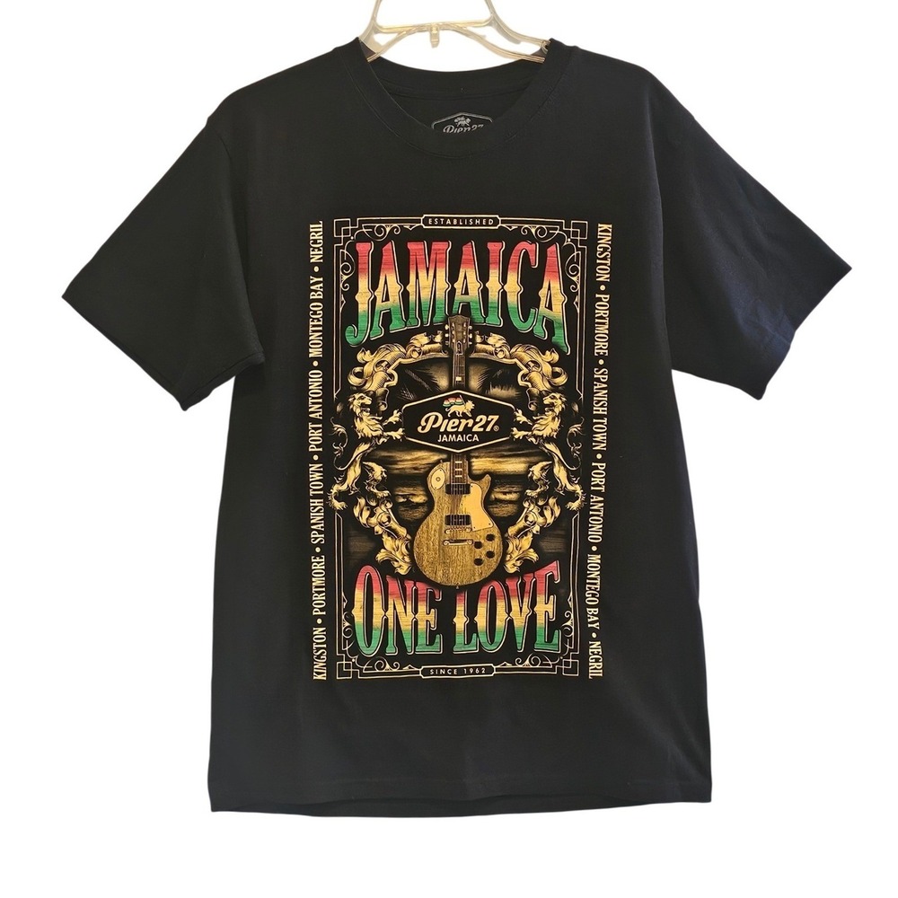 Pier 27 Jamaica One Love Guitar‎ Graphic T Shirt Black M Medium